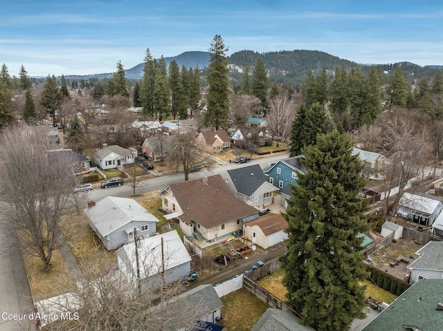 aerial view featuring a residential view and a mountain view