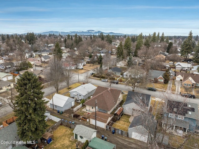 bird's eye view featuring a residential view and a mountain view