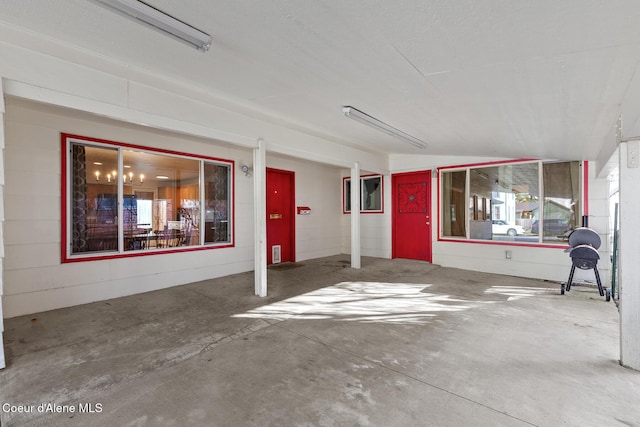 interior space featuring concrete block wall