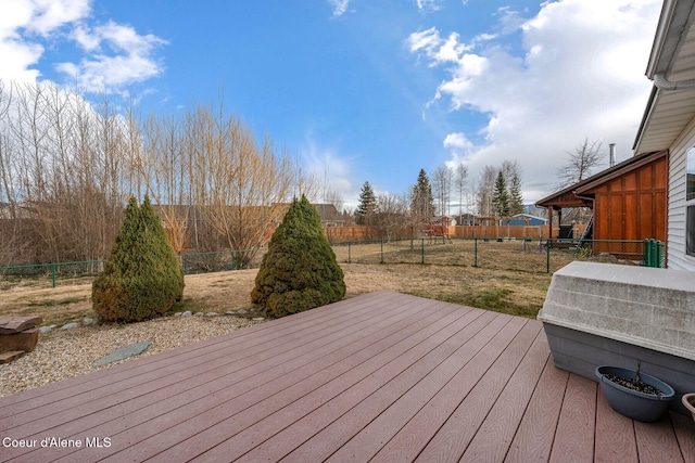 deck featuring a fenced backyard