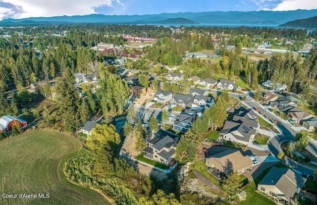 birds eye view of property featuring a residential view and a mountain view