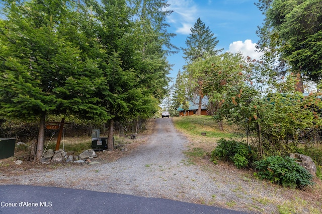 view of street with gravel driveway