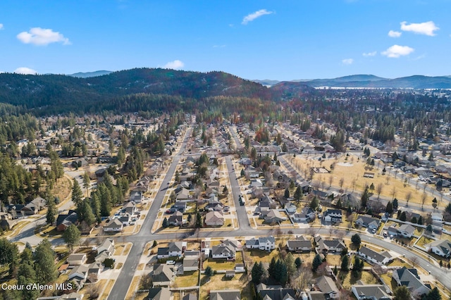 birds eye view of property featuring a residential view and a mountain view