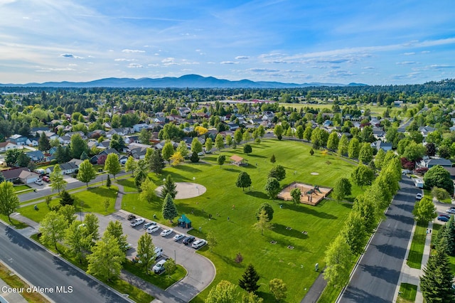 birds eye view of property featuring a residential view and a mountain view