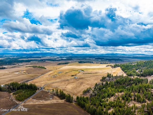 drone / aerial view featuring a mountain view