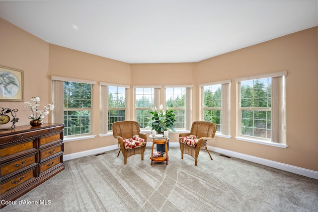 sitting room featuring baseboards, carpet floors, and a healthy amount of sunlight