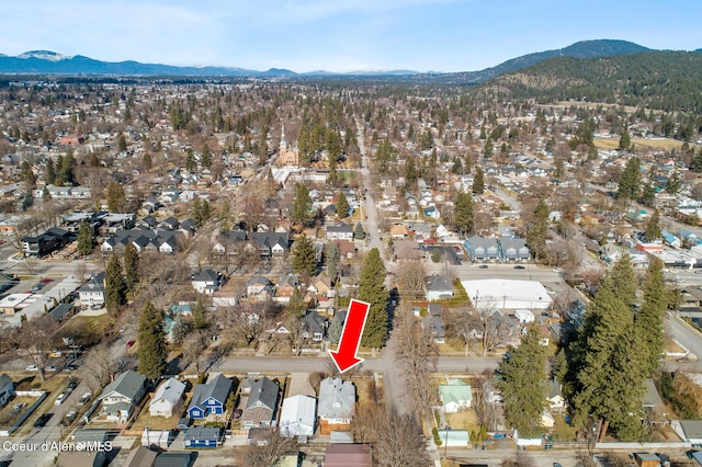 aerial view featuring a residential view and a mountain view