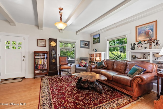 924 E Front Ave, Coeur Dalene, ID 83814 - living area with beam ceiling and light wood-style flooring