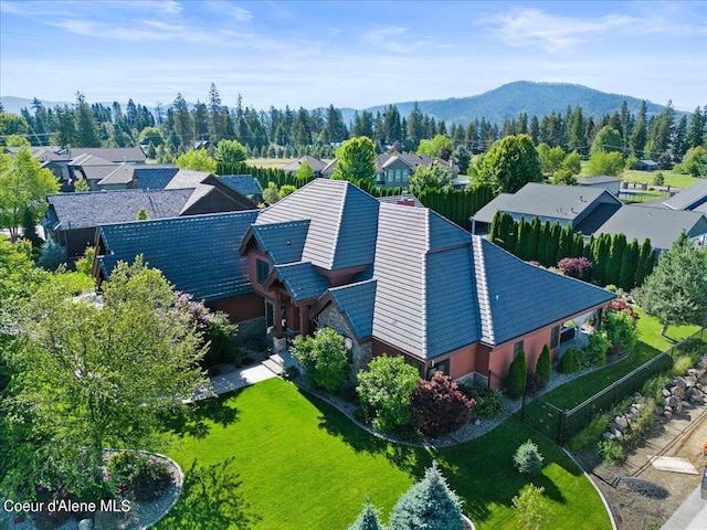 aerial view featuring a residential view and a mountain view