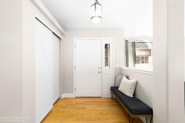 entryway with light wood-style flooring