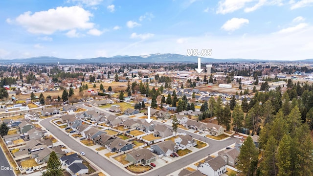 bird's eye view with a mountain view and a residential view