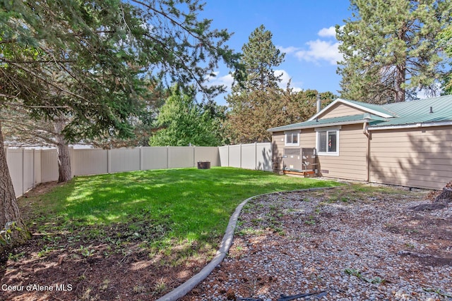 view of yard with a fenced backyard