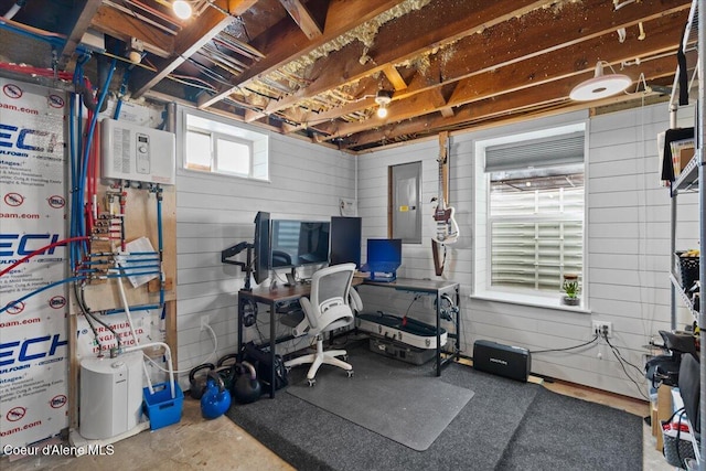 workout room featuring electric panel