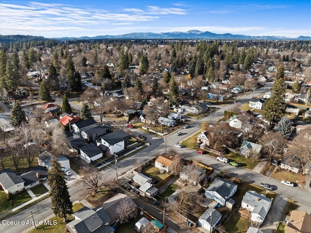 aerial view featuring a residential view and a mountain view