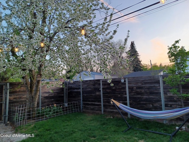 view of yard with a fenced backyard