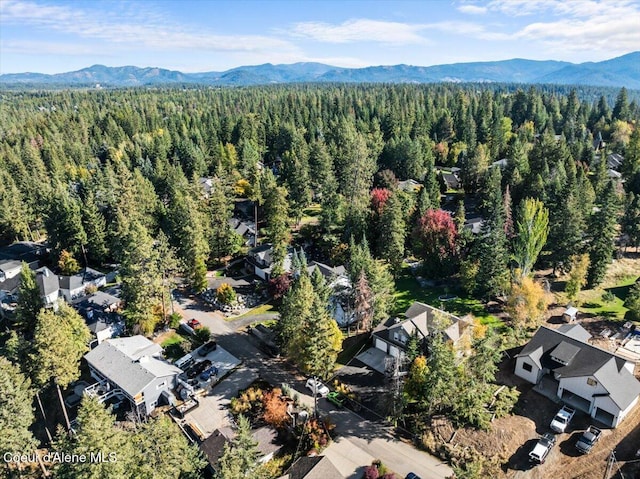 bird's eye view featuring a mountain view and a forest view