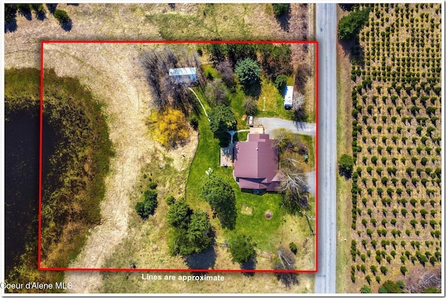 bird's eye view with a rural view