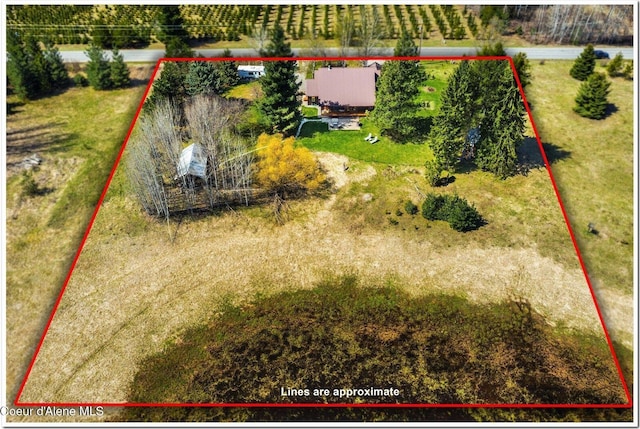 aerial view featuring a rural view