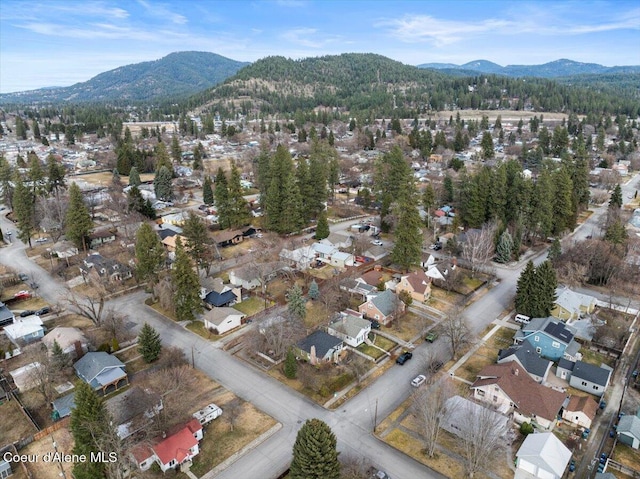 bird's eye view featuring a mountain view and a residential view