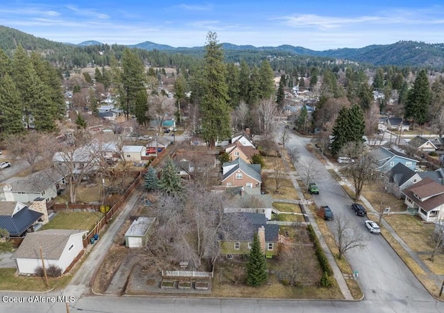 aerial view with a mountain view and a residential view