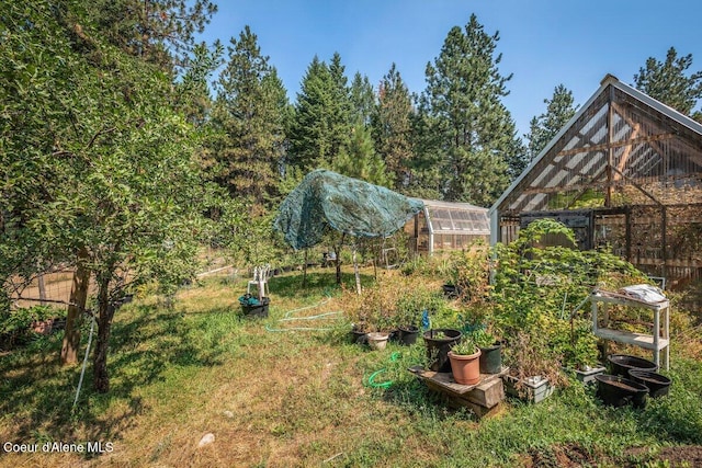 view of yard with an exterior structure and an outbuilding