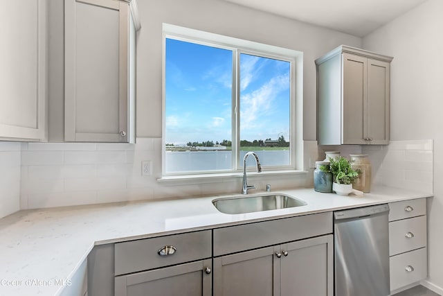 355 E Burdock Loop, Hayden, ID 83835 - kitchen featuring a sink, stainless steel dishwasher, and gray cabinetry