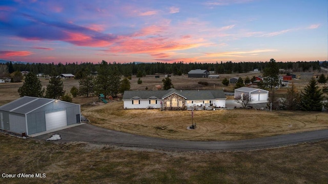 view of aerial view at dusk