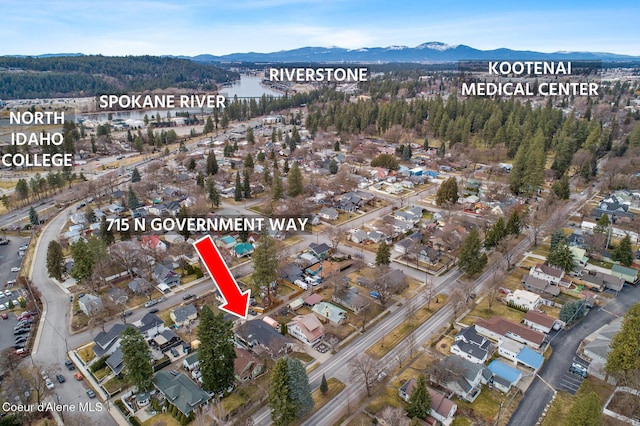 bird's eye view with a mountain view and a residential view