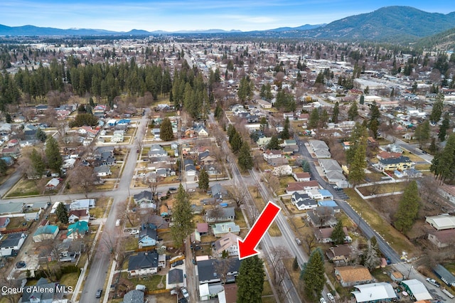 bird's eye view with a mountain view and a residential view