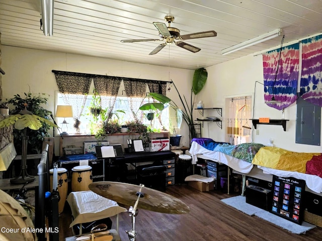 610 E Ockert St, Oldtown, ID 83822 - living area featuring wood finished floors, ceiling fan, and electric panel