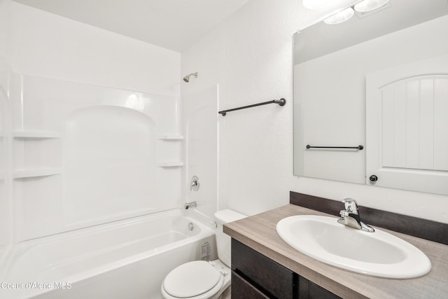 bathroom with vanity, toilet, and shower / bath combination