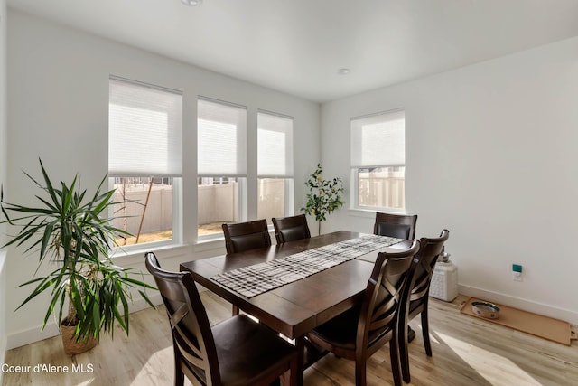 dining area featuring baseboards and light wood finished floors