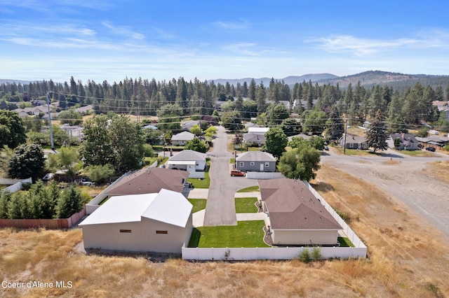 birds eye view of property with a mountain view