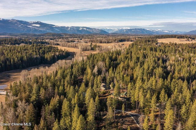 property view of mountains featuring a wooded view