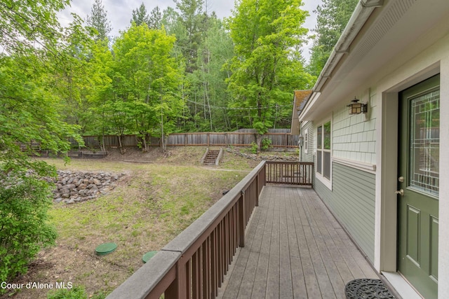 wooden deck featuring a fenced backyard