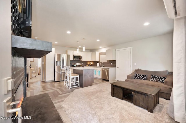 living room with recessed lighting