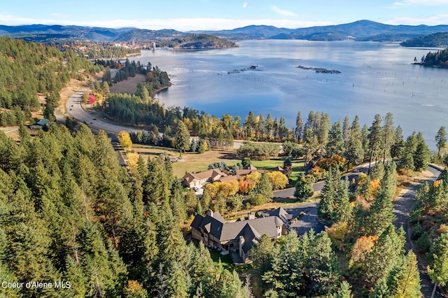 aerial view with a water and mountain view