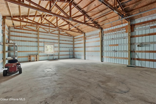 garage with metal wall