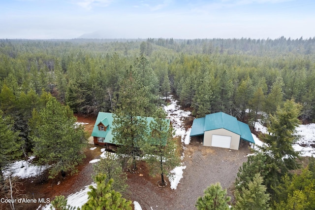 bird's eye view featuring a view of trees