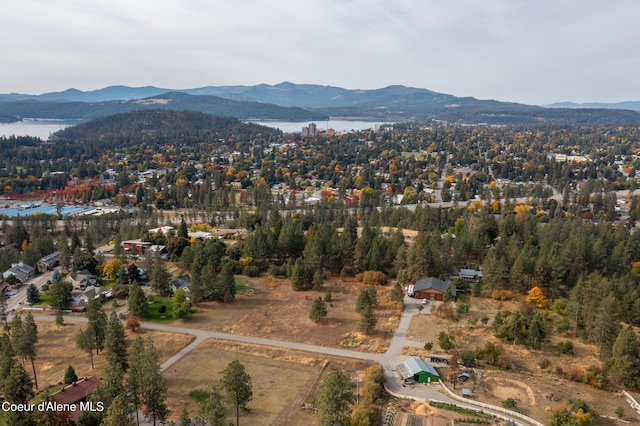 aerial view with a water and mountain view