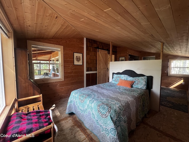 1942 Two Tail Rd, Bonners Ferry, ID 83805 - bedroom featuring vaulted ceiling, wood walls, and wood ceiling