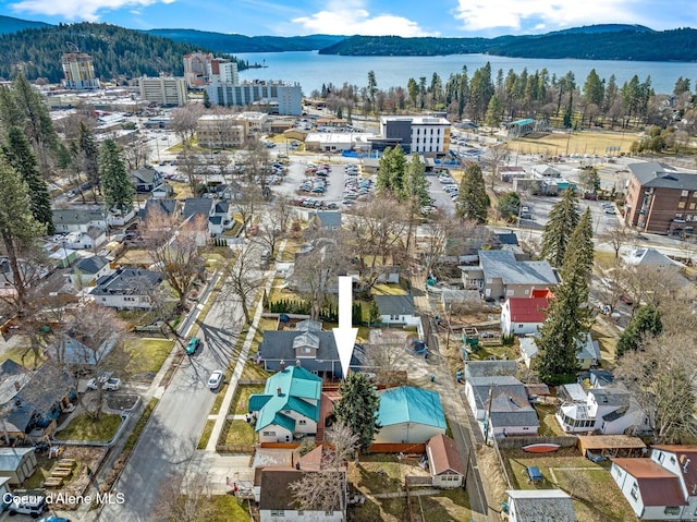 721 N A St, Coeur Dalene, ID 83814 - birds eye view of property with a water and mountain view