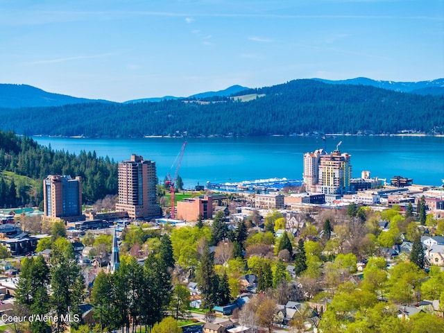 1006 E Garden Ave, Coeur Dalene, ID 83814 - aerial view featuring a water and mountain view and a wooded view
