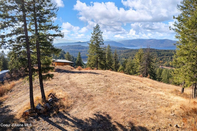 mountain view featuring a view of trees