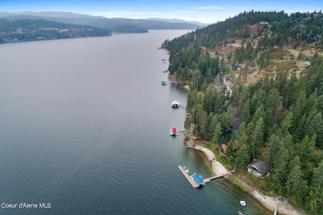 190 W Eagle Crest Dr, Coeur Dalene, ID 83814 - aerial view featuring a wooded view and a water and mountain view