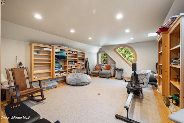 4459 E Ogara Rd, Harrison, ID 83833 - workout area with vaulted ceiling and recessed lighting