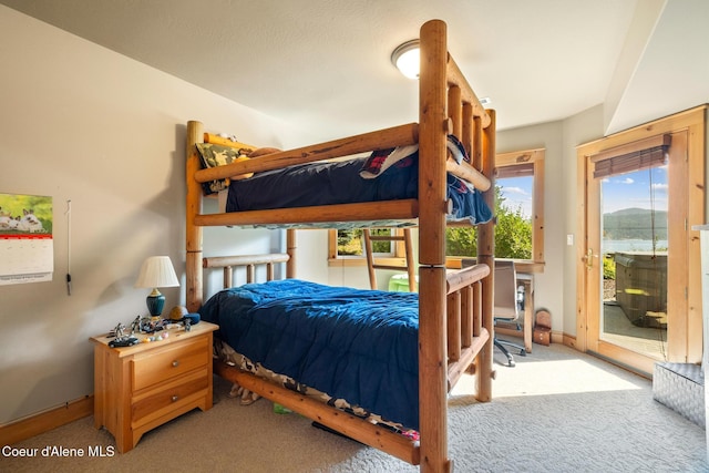 4459 E Ogara Rd, Harrison, ID 83833 - carpeted bedroom with baseboards and access to outside