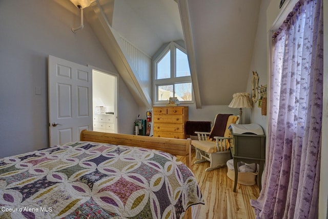 723 Pine St, Sandpoint, ID 83864 - bedroom featuring vaulted ceiling and light wood finished floors