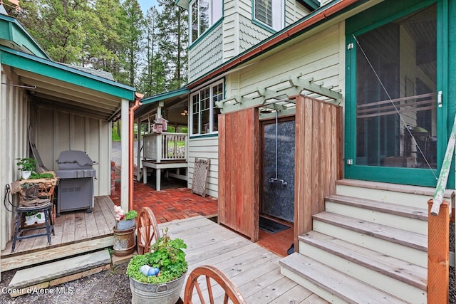 3467 E Sunset Dr, Harrison, ID 83833 - wooden terrace featuring grilling area