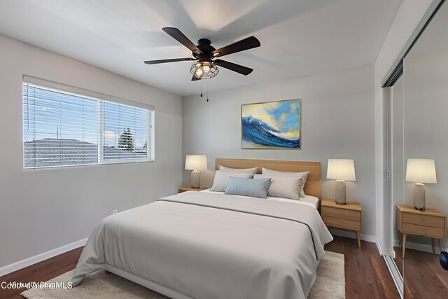 1313 N Division Ave Unit B, Sandpoint, ID 83864 - bedroom with dark wood-type flooring, a closet, and ceiling fan